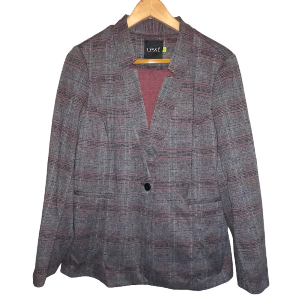 LYSSE ($168) Sz M Grey Red Plaid Blazer